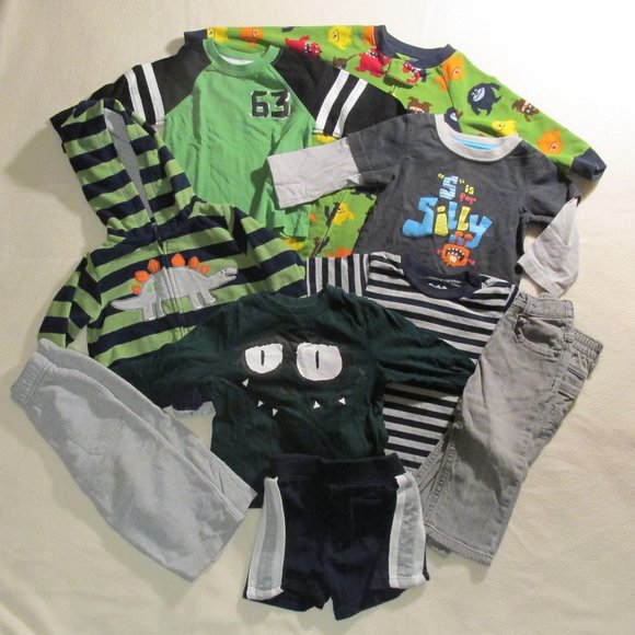 Various Other - Boys 12M Play Clothes Stripes & Dinosaurs 9 pieces